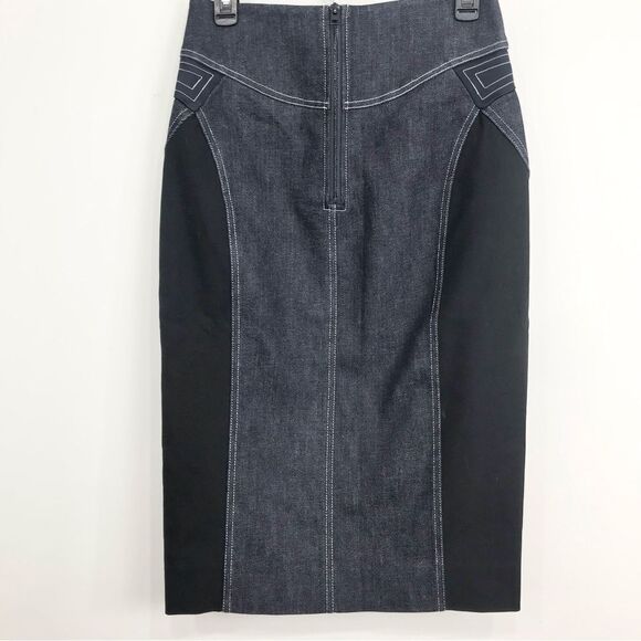 Diane Von Furstenberg InBan Design Band Zip Front Fitted Denim Jean Pencil Skirt - Picture 9 of 16